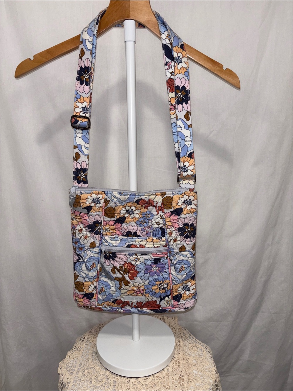Vera Bradley Quilted Floral Crossbody in Blue, Pink & Brown